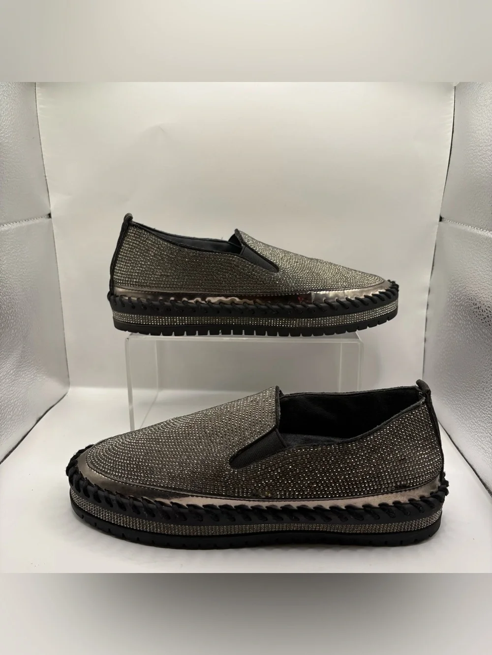 Men's Black Crystal-Embellished Slip-On Loafers